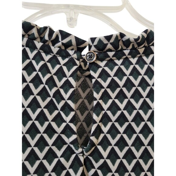 Adrianna Papell S Black Green Gray Stretch Pullover Long Sleeve Ruffle EUC G16 - Picture 3 of 12